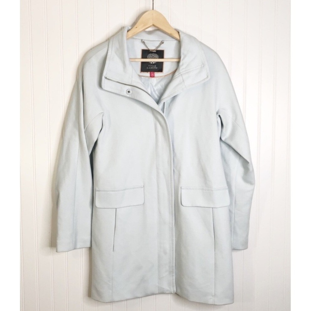 Vince Camuto Women's Jacket Large Rayon Light‎ Blue Zip Up Mock Neck Logo